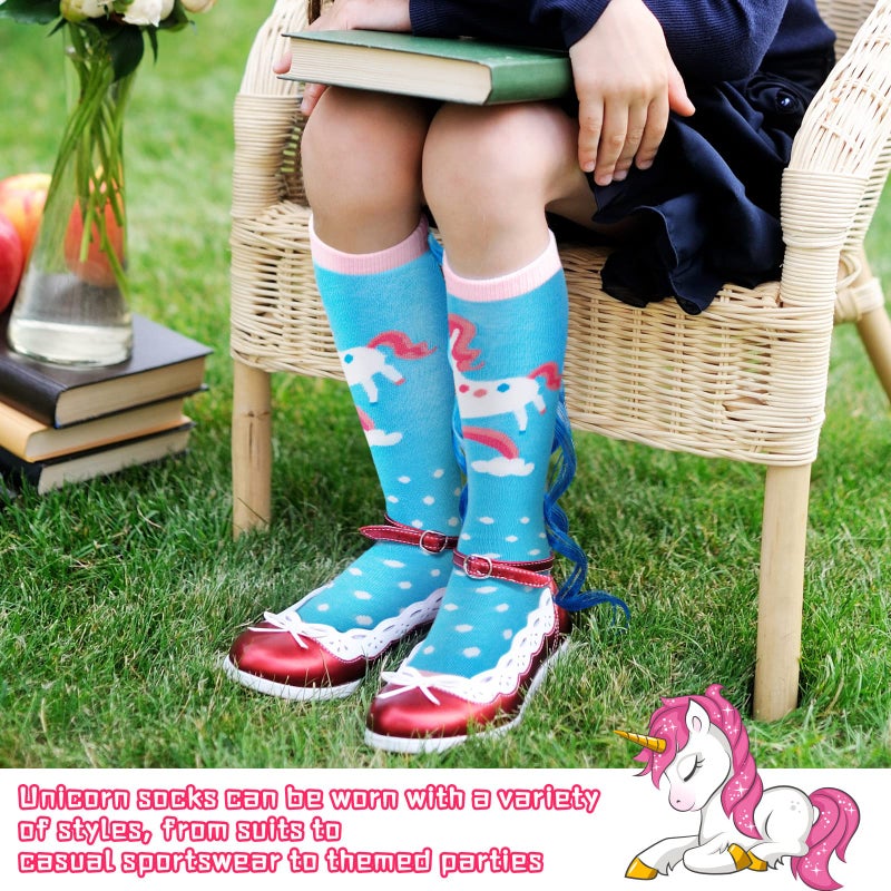 Tarpop 2 Pairs Funny Silly Socks for Girls Woman Wacky Unicorn Mermaid Socks with Wigs Novelty Crazy Funny Gift for Halloween(Sky Blue Pink Unicorn Large) - Image 5